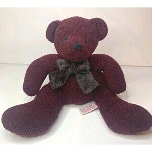 Vintage 90s Russ Berrie Scarlet Teddy Bear Plush Maroon Wine Ribbed Corduroy Bow